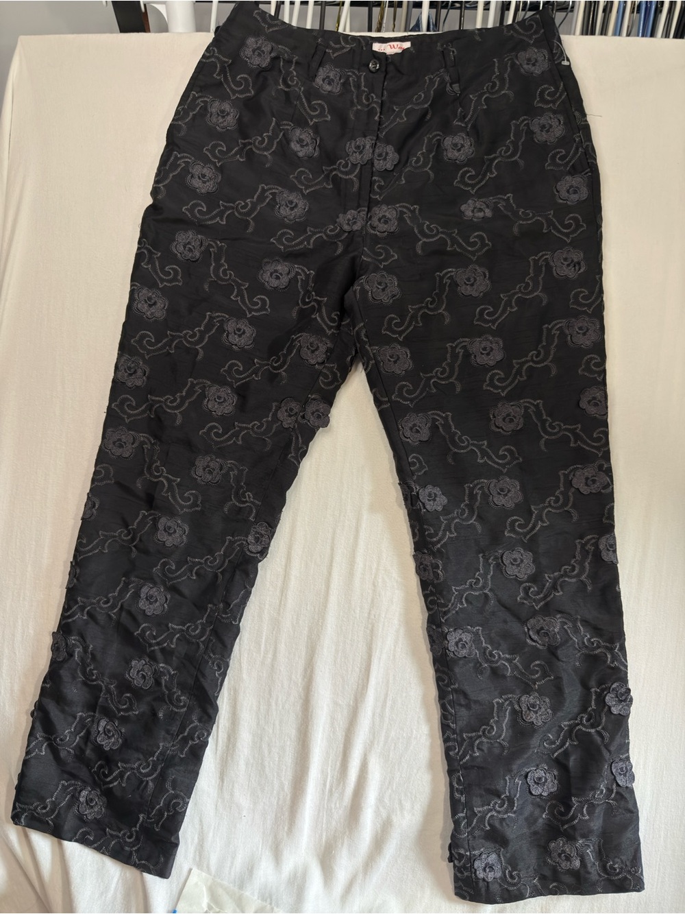 Women’s Black Floral Embroidered Pants Size 12